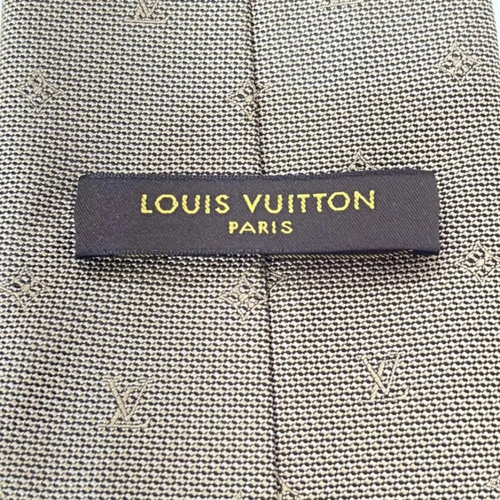 LOUIS VUITTON - Beige Black Unconfirmed Men's Tie 144-090125 - Picture 3 of 4